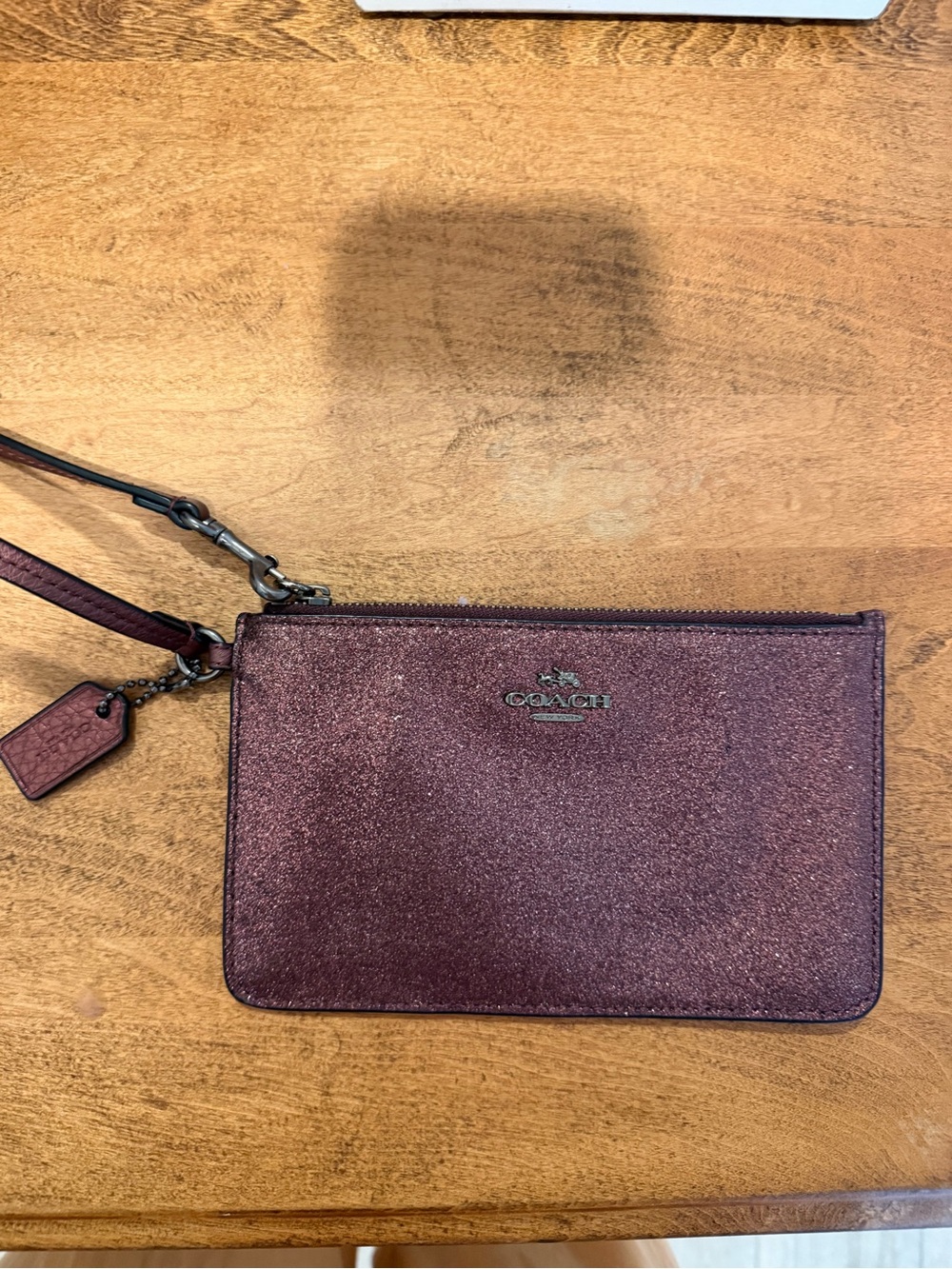 Coach Burgundy Glitter Wristlet